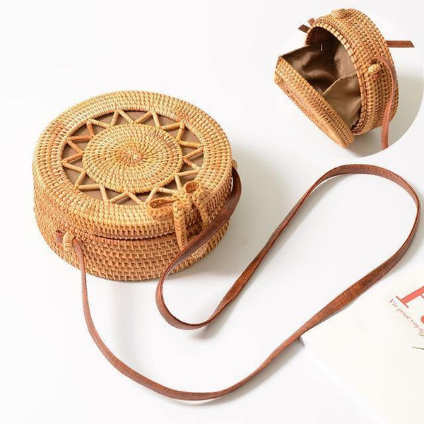 Planet Gates B366-HollowBStar Style Straw Bag Handbags Women Summer Rattan Bag Handmade Woven Beach Circle Bohemia Handbag New Fashion