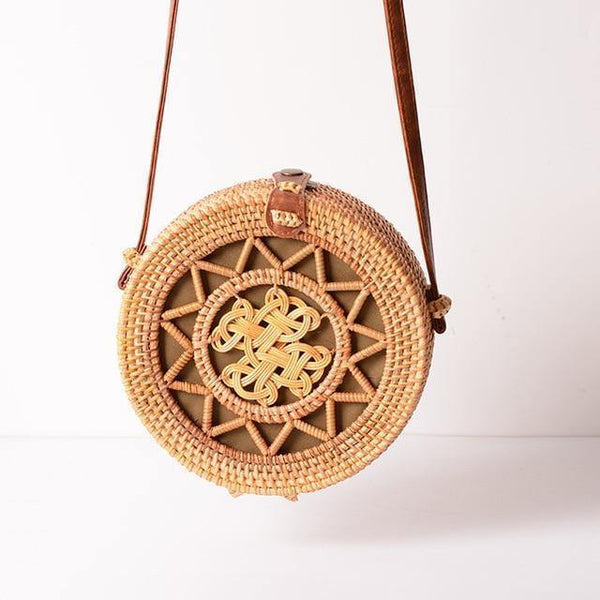 Planet Gates B366-HollowCFlower Style Straw Bag Handbags Women Summer Rattan Bag Handmade Woven Beach Circle Bohemia Handbag New Fashion