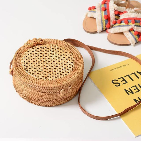Planet Gates B366-HollowDNet Style Straw Bag Handbags Women Summer Rattan Bag Handmade Woven Beach Circle Bohemia Handbag New Fashion