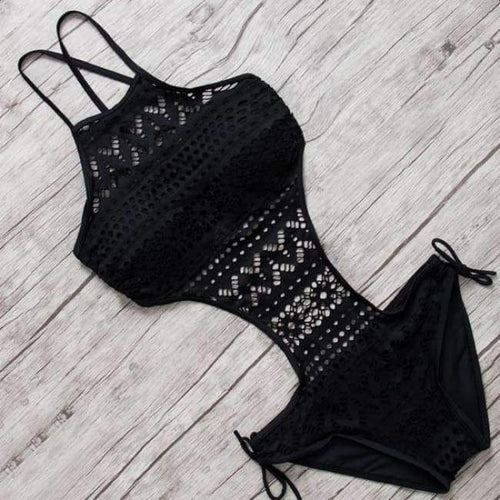 Planet Gates B598BK / L One pieces swimsuit women sexy swimwear female hollow monokini black bathing suit pad swimming suit solid bodysuit 2018