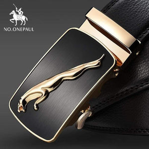 Brand Fashion Automatic Buckle Black Genuine Leather Belt Men's Belts Cow Leather Belts For Men 3.5cm Width WQE789