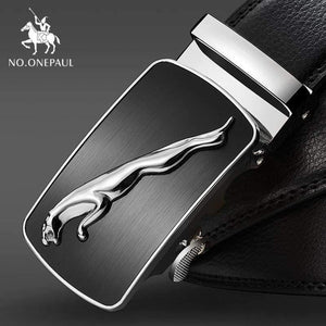 Brand Fashion Automatic Buckle Black Genuine Leather Belt Men's Belts Cow Leather Belts For Men 3.5cm Width WQE789