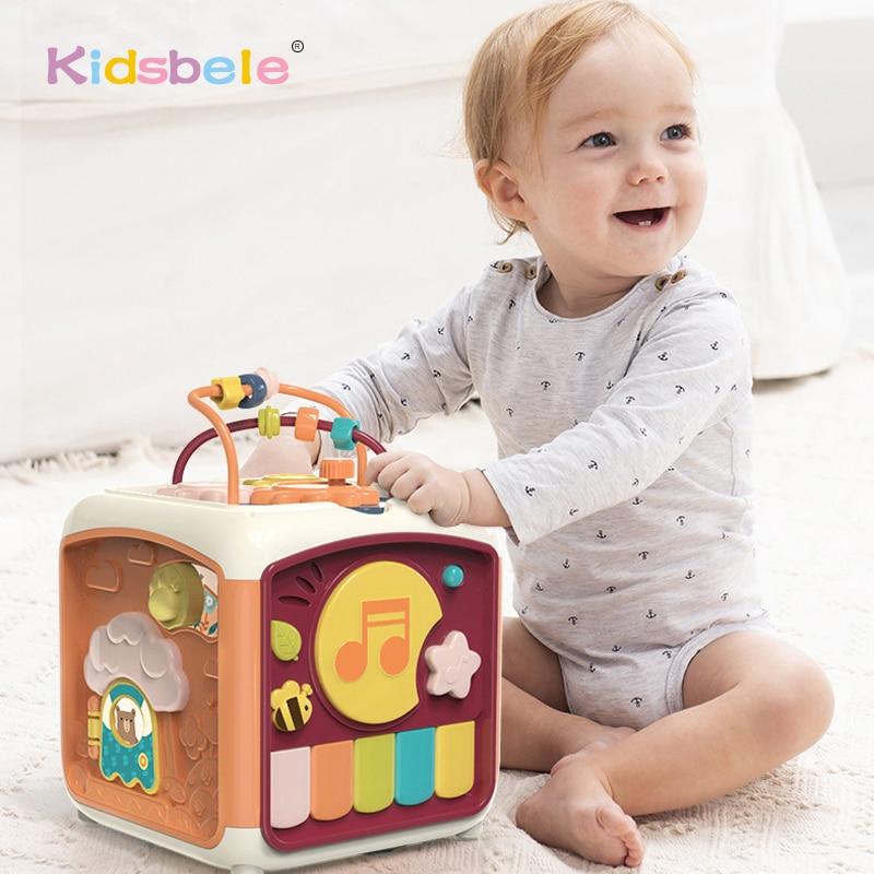 Planet Gates Baby Activity Cube Toddler Toys 7 in 1 Educational Shape Sorter Musical Toy Bead Maze Counting Discovery Toys For Kids Learning