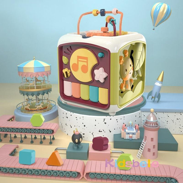 Planet Gates Baby Activity Cube Toddler Toys 7 in 1 Educational Shape Sorter Musical Toy Bead Maze Counting Discovery Toys For Kids Learning