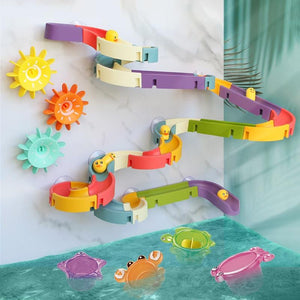 Planet Gates Baby Bath Toys DIY Marble Race Run Assembling Track Bathroom Bathtub Kids Play Water Spray Toy Set Stacking Cups For Children