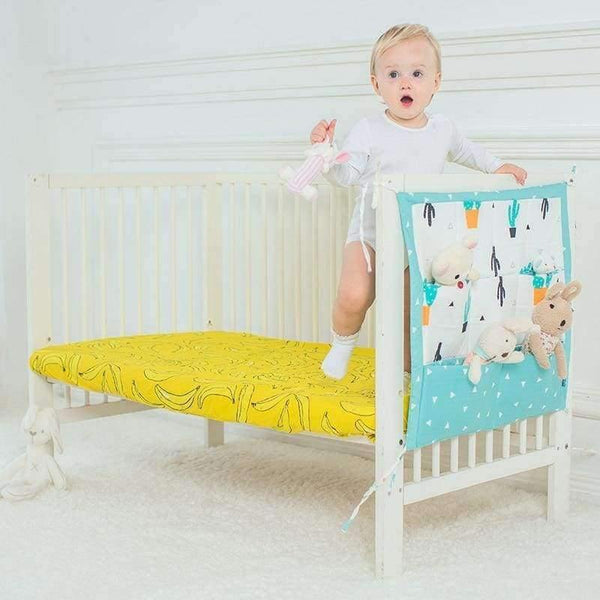 Baby Bed Hanging Storage Bag Cotton Crib Organizer For Newborn Baby Bedding Set Cartoon Pattern Baby Cot Toy Diaper Pocket