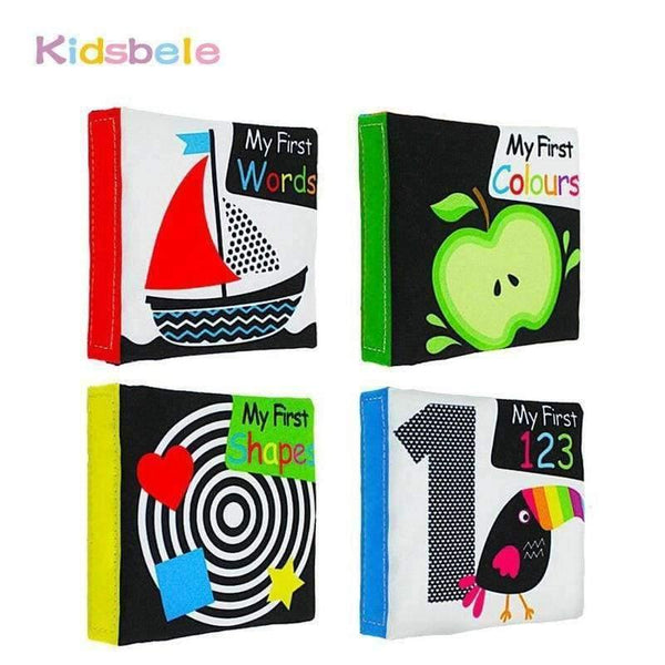 Baby Early Education Toys 4PCS Black White Colorful Books Learning Color/Shape/Words/Number Intelligence Development Soft Toys - Planet Gates