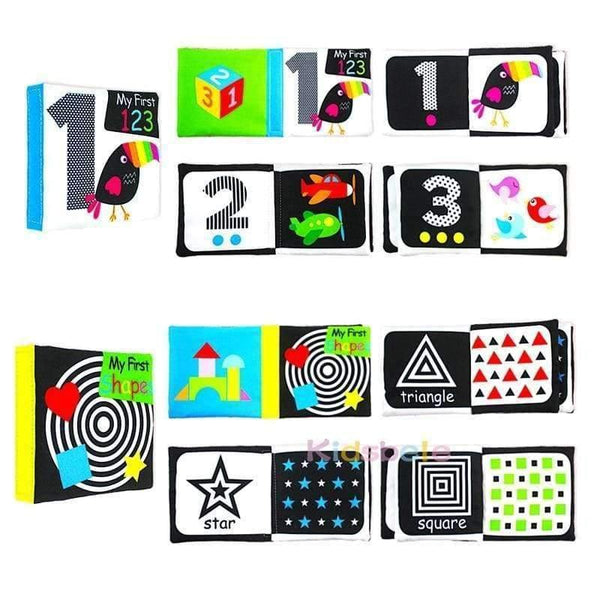 Planet Gates Baby Early Education Toys 4PCS Black White Colorful Books Learning Color/Shape/Words/Number Intelligence Development Soft Toys