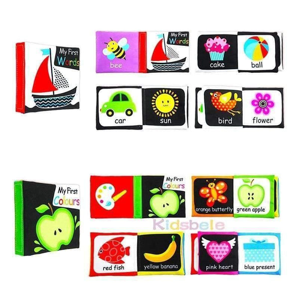 Planet Gates Baby Early Education Toys 4PCS Black White Colorful Books Learning Color/Shape/Words/Number Intelligence Development Soft Toys