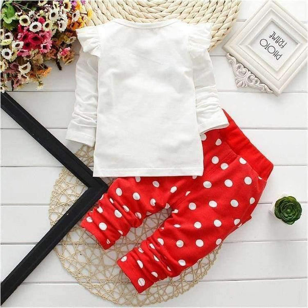 Planet Gates Baby Girls Sport Clothes Sets for Toddler Cotton Print Mickey T-Shirt+Polka Dot Pants Suit Kids Tops Trousers Cloting