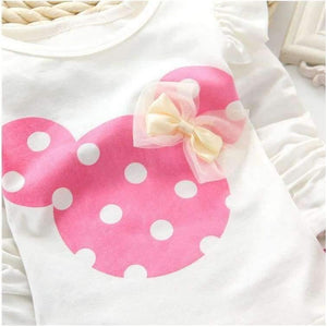 Planet Gates Baby Girls Sport Clothes Sets for Toddler Cotton Print Mickey T-Shirt+Polka Dot Pants Suit Kids Tops Trousers Cloting