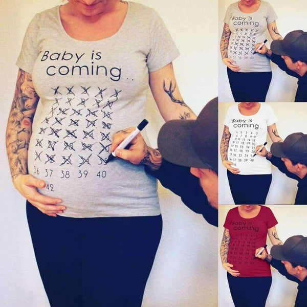 Planet Gates Baby Is Coming Print Women Maternity Clothing Pregnant Short T shirt Funny Top for photography photo shoot Plus Size