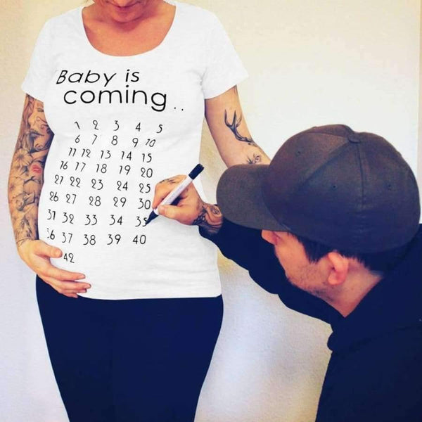 Planet Gates Baby Is Coming Print Women Maternity Clothing Pregnant Short T shirt Funny Top for photography photo shoot Plus Size