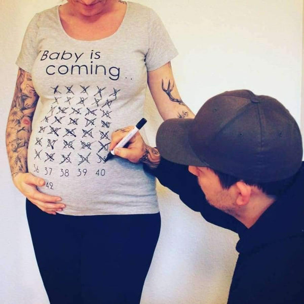 Planet Gates Baby Is Coming Print Women Maternity Clothing Pregnant Short T shirt Funny Top for photography photo shoot Plus Size