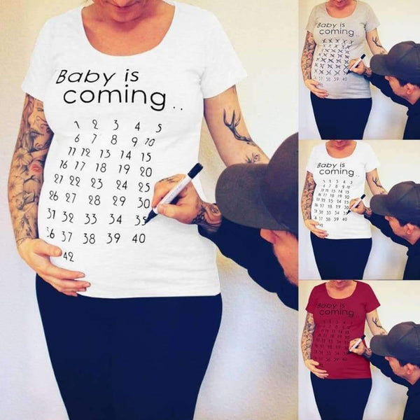 Planet Gates Baby Is Coming Print Women Maternity Clothing Pregnant Short T shirt Funny Top for photography photo shoot Plus Size