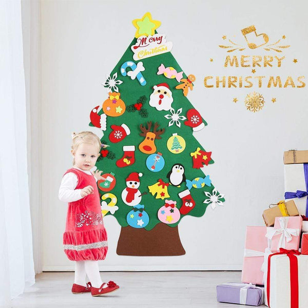 Planet Gates Baby Montessori Toy 32pcs DIY Felt Christmas Tree Toddlers Busy Board Xmas Tree Gift For Boy Girl Door Wall Ornament Decorations
