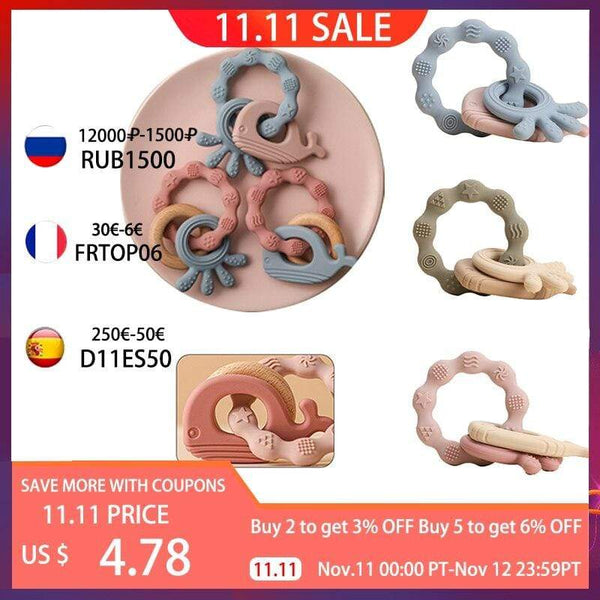 Planet Gates Baby Silicone Teethers Rodent Teething Ring Newborn Baby Rattle Bracelet Toys Food Grade Baby Bracelet Nursing Teething Toys