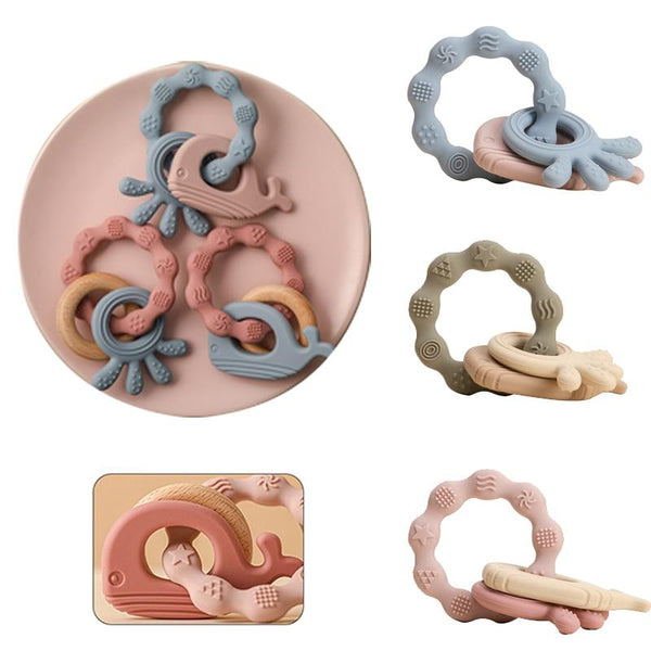 Planet Gates Baby Silicone Teethers Rodent Teething Ring Newborn Baby Rattle Bracelet Toys Food Grade Baby Bracelet Nursing Teething Toys