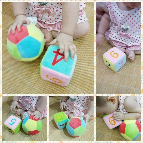 Planet Gates Baby Toys Soft Cloth Rattle Mobile Crib Stroller Toys 1PCS Cube+1PCS Ball Handbell Newborn Educational Colorful Infant Bebe Toys