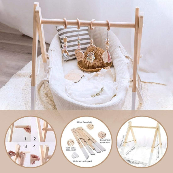 Planet Gates Baby Toys Wooden Play Gym Hanging Mobile Bed Holder Star Pendant Stroller Baby Toy Bell Wood Rattle Ring Newborn Educational Toy