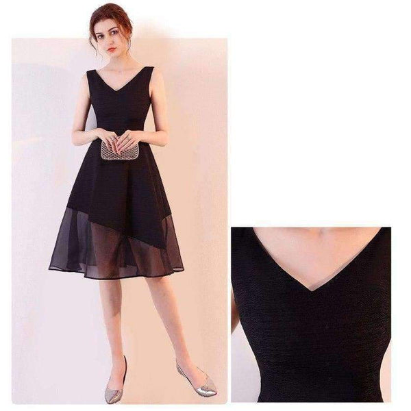 A-Line Tulle Cocktail Dresses Sweet Elegant V-Neck Sleeveless Open Back Knee-Length Short Homecoming Dresses 2018