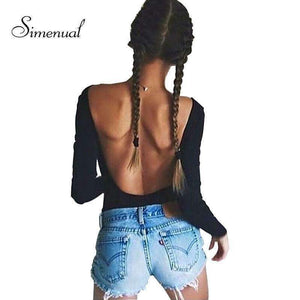 Planet Gates Backless long sleeve autumn bodysuit women  bandage fitness slim black jumpsuits bodysuits sexy hot bodycon overalls clothes