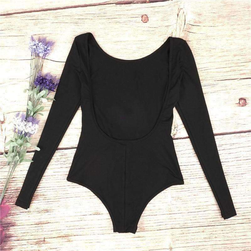 Planet Gates Backless long sleeve autumn bodysuit women  bandage fitness slim black jumpsuits bodysuits sexy hot bodycon overalls clothes