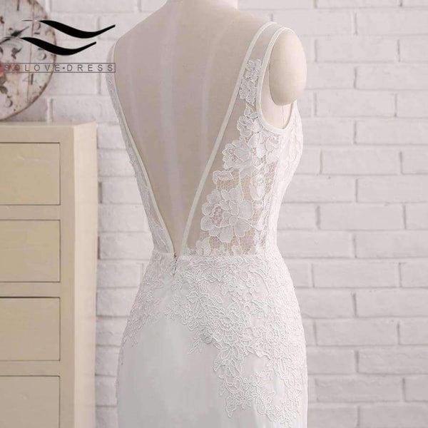 Planet Gates Backless Sexy Chiffon Chapel Train Long Cap Sleeves Wedding Dress Mermaid Real Photos Bridal Gown 2018 SLD-W593