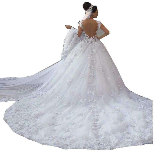 Planet Gates Backless Sweetheart Lace Wedding Dress See Through Royal Tail Luxury Bridal Dress Robe de mariee