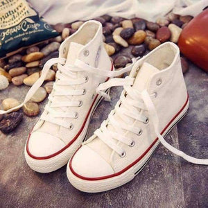 Planet Gates bai  hong / 6 High Quality Classic Women Canvas Shoes 2018 new autumn High Top Flats Women Vulcanized Shoes Factory Outlet Female Casual Shoes
