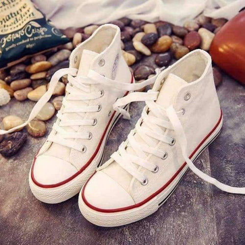 Planet Gates bai  hong / 6 High Quality Classic Women Canvas Shoes 2018 new autumn High Top Flats Women Vulcanized Shoes Factory Outlet Female Casual Shoes