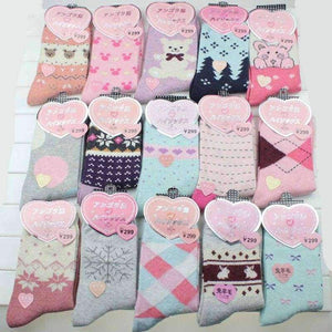 Planet Gates Baihuli / EU36-39 Winter 5 Pairs Wool Female Women Socks Warm Thickened Cotton Christmas Socks Harajuku