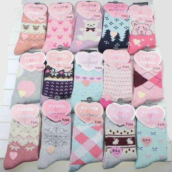 Planet Gates Baihuli / EU36-39 Winter 5 Pairs Wool Female Women Socks Warm Thickened Cotton Christmas Socks Harajuku