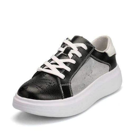 Planet Gates balck / 36 HZXINLIVE 2018 Women Vulcanized Shoes Sneakers Ladies Lace Up Silk Basket Shoes Breathable Walking Genuine Leather Casual Flats
