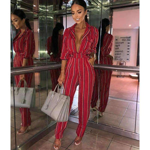 Planet Gates BALCK / L Fashion striped printed jumpsuits for women 2018 Half sleeve turn down collar long rompers womens jumpsuit Autumn new overalls