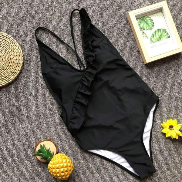 Planet Gates Balck / L Sexy women swimear summer One-Piece Ruffles Deep-V maternity swimwear women Bathing swimwear trajes de bano women JL 09