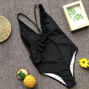 Planet Gates Balck / L Sexy women swimear summer One-Piece Ruffles Deep-V maternity swimwear women Bathing swimwear trajes de bano women JL 09