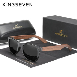 Planet Gates Balck Leather case / China / Original Polarized KINGSEVEN New Black Walnut Sunglasses Wood Polarized Sunglasses Men's Glasses Handmade UV400 Protection Eyewear Retro Wooden Box