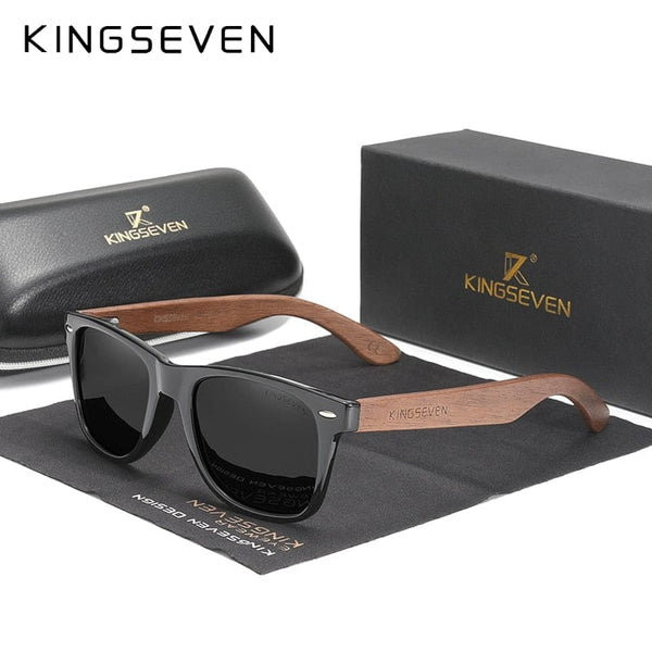 Planet Gates Balck Leather case / China / Original Polarized KINGSEVEN New Black Walnut Sunglasses Wood Polarized Sunglasses Men's Glasses Handmade UV400 Protection Eyewear Retro Wooden Box