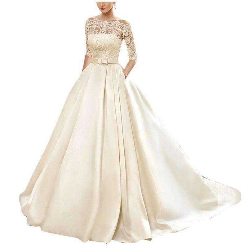 Planet Gates Ball Gown Lace Wedding Dresses 2016 Satin With Jacket See Though 1/2 Sleeves Sweep Train Bridal Wedding Gown Custom made