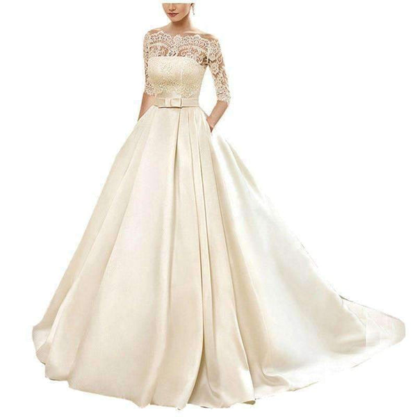 Planet Gates Ball Gown Lace Wedding Dresses 2016 Satin With Jacket See Though 1/2 Sleeves Sweep Train Bridal Wedding Gown Custom made
