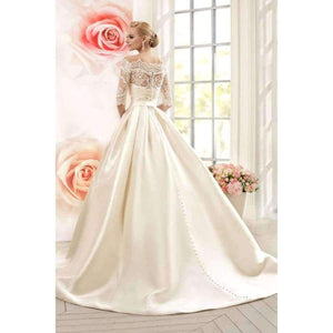 Planet Gates Ball Gown Lace Wedding Dresses 2016 Satin With Jacket See Though 1/2 Sleeves Sweep Train Bridal Wedding Gown Custom made