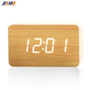 Planet Gates Bamboo-White JINSUN Wood Bamboo LED Alarm Clock Reloj Despertador Modern Temperature Desk Clock LED Electronic Desktop Digital Table Clock