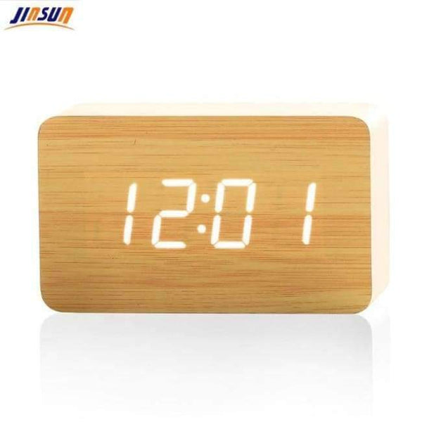 Planet Gates Bamboo-White JINSUN Wood Bamboo LED Alarm Clock Reloj Despertador Modern Temperature Desk Clock LED Electronic Desktop Digital Table Clock