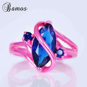 Planet Gates Bamos Vintage S Style Blue Cubic Zircon Ring Pink Gold Filled Wedding Party Engagement Promise Rings For Women Men Anel RC0004