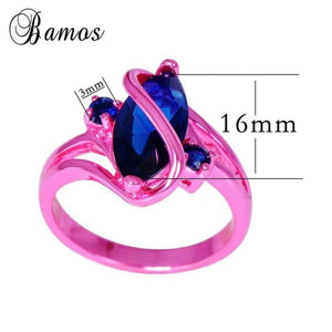 Planet Gates Bamos Vintage S Style Blue Cubic Zircon Ring Pink Gold Filled Wedding Party Engagement Promise Rings For Women Men Anel RC0004