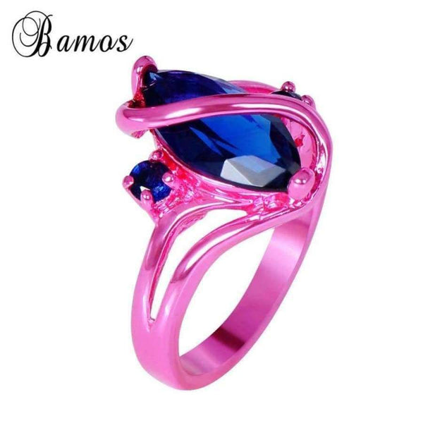 Planet Gates Bamos Vintage S Style Blue Cubic Zircon Ring Pink Gold Filled Wedding Party Engagement Promise Rings For Women Men Anel RC0004