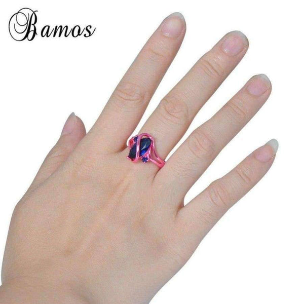 Planet Gates Bamos Vintage S Style Blue Cubic Zircon Ring Pink Gold Filled Wedding Party Engagement Promise Rings For Women Men Anel RC0004