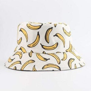 Planet Gates banana white Panama Bucket Hat Men Women Summer Bucket Cap Banana Print Yellow Hat Bob Hat Hip Hop Gorros Fishing Fisherman Hat