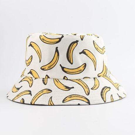 Planet Gates banana white Panama Bucket Hat Men Women Summer Bucket Cap Banana Print Yellow Hat Bob Hat Hip Hop Gorros Fishing Fisherman Hat